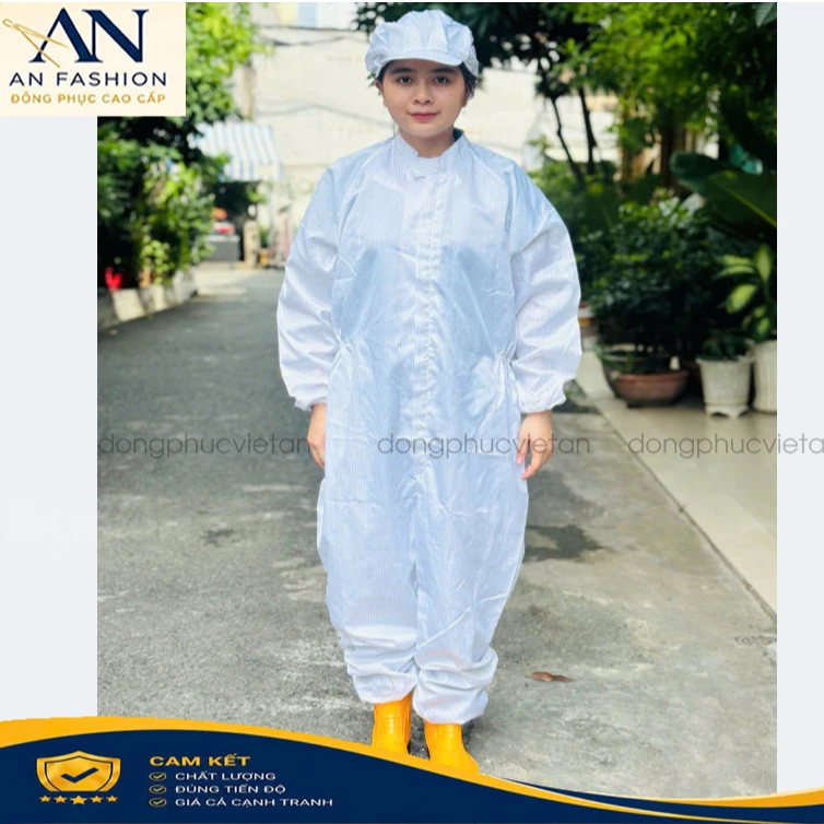 Quần áo phòng sạch chống tĩnh điện Trắng Liền thân không mũ