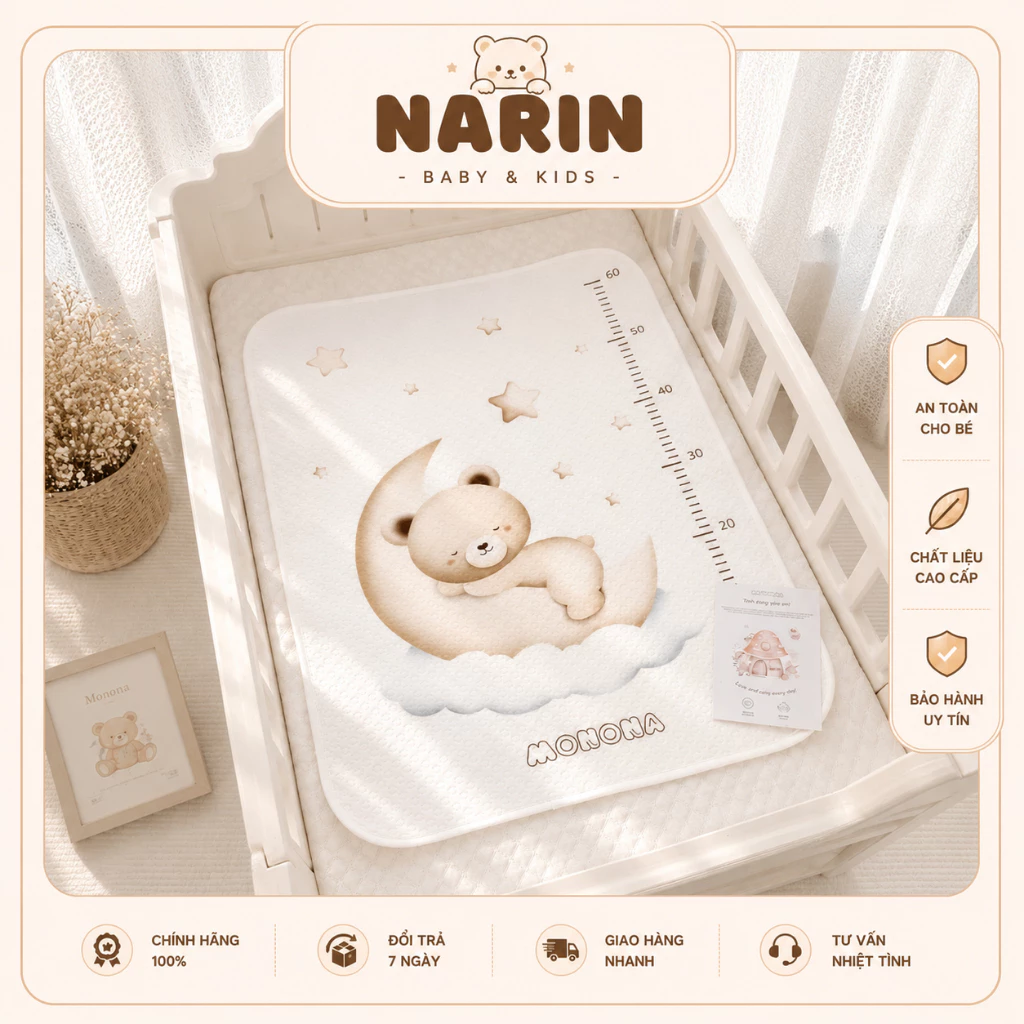 TẤM LÓT CHỐNG THẤM COTTON ORGANIC MONONA - CÓ THÊM PHIÊN BẢN ĐO CHIỀU DÀI CHO BÉ - MỚI NHẤT 2025