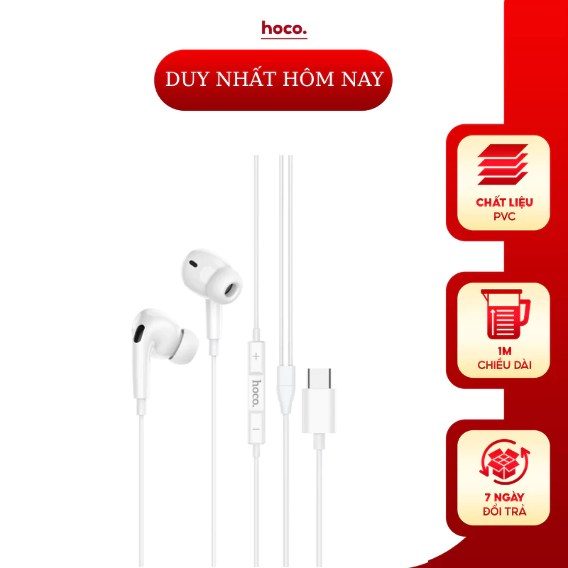 Tai nghe có dây HOCO âm thanh trong , chống ồn, có hỗ trợ mic, thiết kế mút chống đau tai, chân cắm Type c ( M101 Pro )