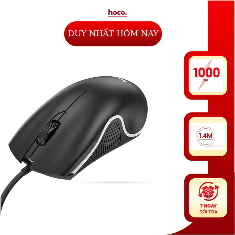 Chuột có dây GM19 Hoco độ chạy 1000 DPI thiết kế có đèn LED độc đáo