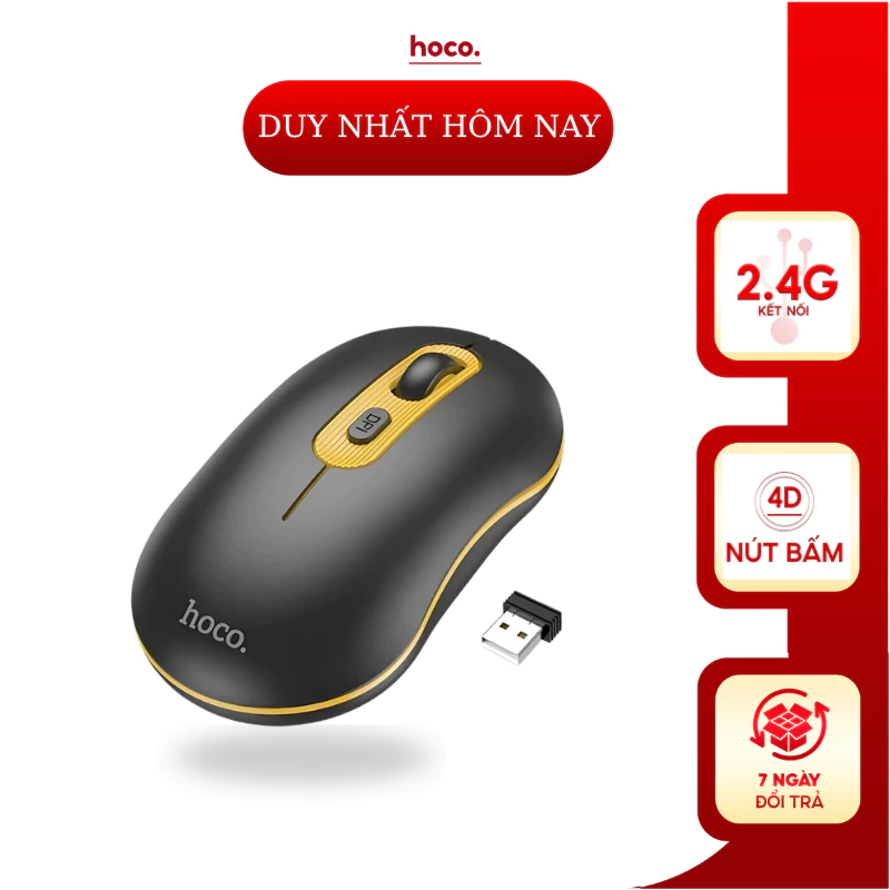 Chuột Bluetooth GM21 Hoco, chuột không dây kết nối 2.4G tốc độ cao chính hãng phù hợp cho PC, Laptop....