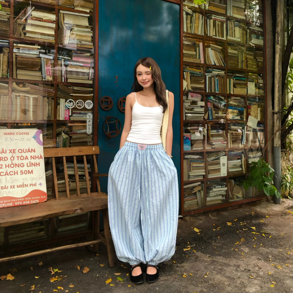Quần Dài Kẻ Ống Rộng 𝙂𝙐𝙋𝙊 𝙎𝙚𝙖𝙨𝙞𝙙𝙚 𝘽𝙖𝙡𝙡𝙤𝙤𝙣 𝙋𝙖𝙣𝙩𝙨 Form Rộng Ống Bo Gấu - QDK01