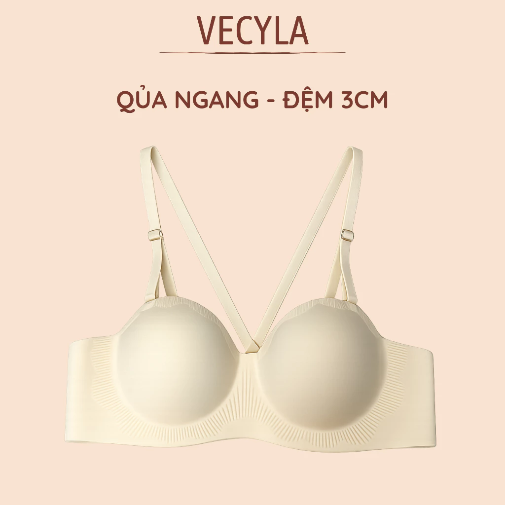 Áo lót su nữ VECYLA quả ngang đệm 3cm bàn tay nâng ngực A 832 - Áo ngực chất liệu su mềm mịn cao cấp