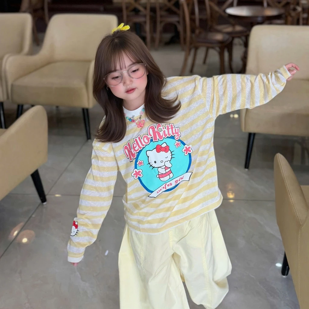 ÁO KẺ GIẤY DÀI TAY CHO BÉ GÁI,CHẤT LIỆU GIẤY THOÁNG MÁT CHỐNG NẮNG HỌA TIẾT IN SẮC NÉT SIZE 14-47KG B00107