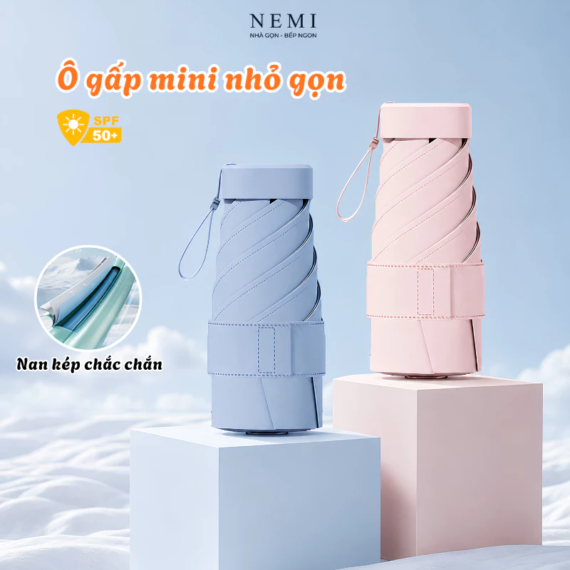 Ô Gấp Mini NEMI Che Nắng Che Mưa Nhỏ Gọn Chống Tia UV, Dù Chống Thấm Nước Kèm Túi Vải Tiện Ích