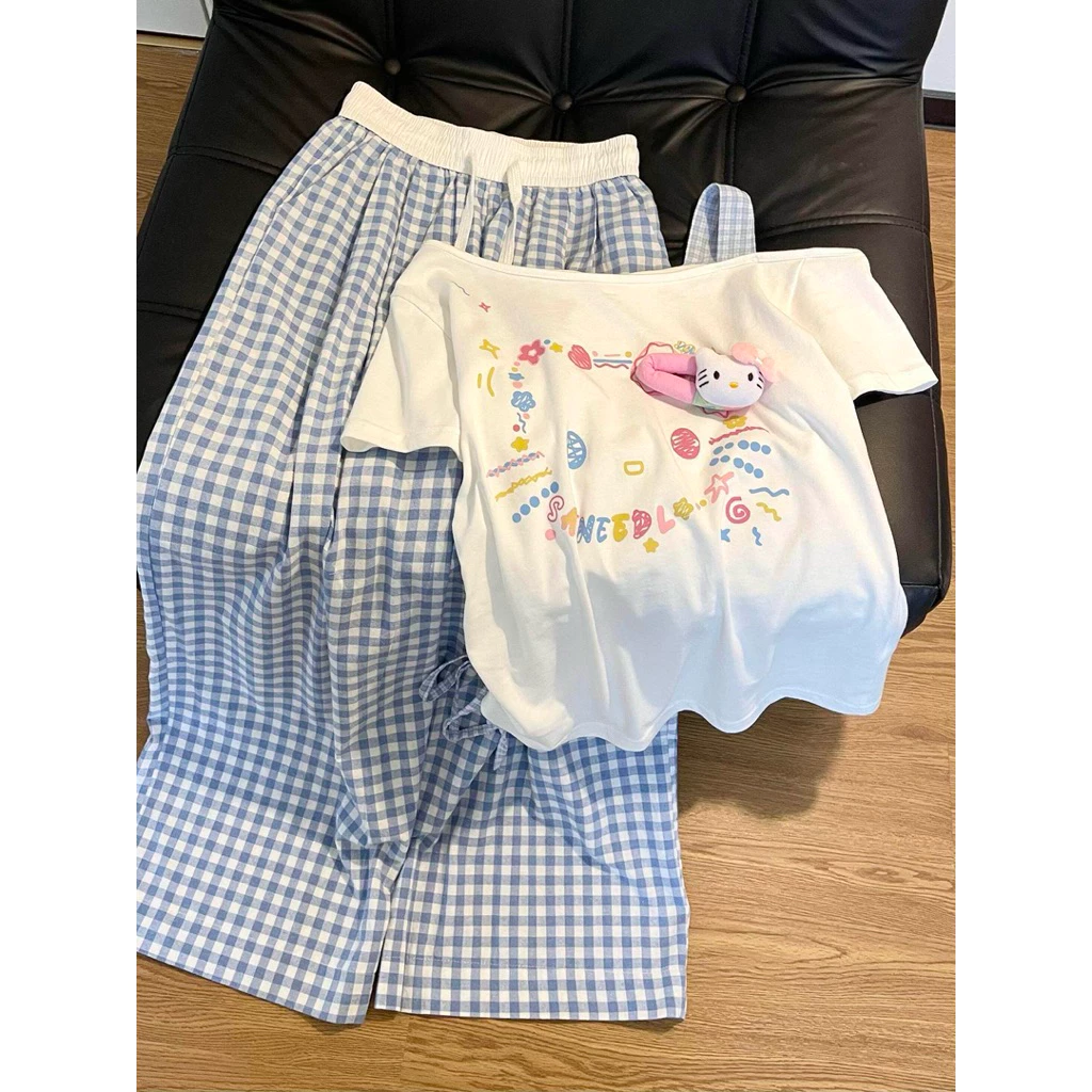 [ 𝓣𝓱𝓮𝓫𝓮𝓮𝓷_𝓼𝓽𝓸𝓻𝓮] Set bộ quần dài áo thun cộc tay ngắn siêu xinh xắn có thể mặc nhiều dịp nhiều nơi qccc