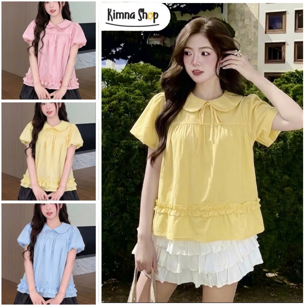 Áo Cổ Sen Nơ Ngực Gấu Bèo Tay Bồng Tiểu Thư