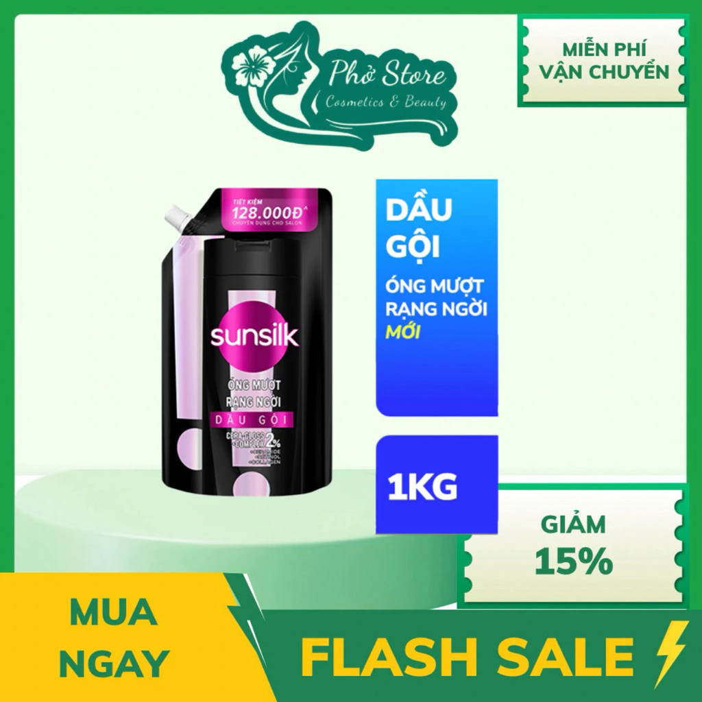 Dầu gội đầu Sunsilk dạng túi 1kg tiết kiệm đen óng mượt rạng ngời