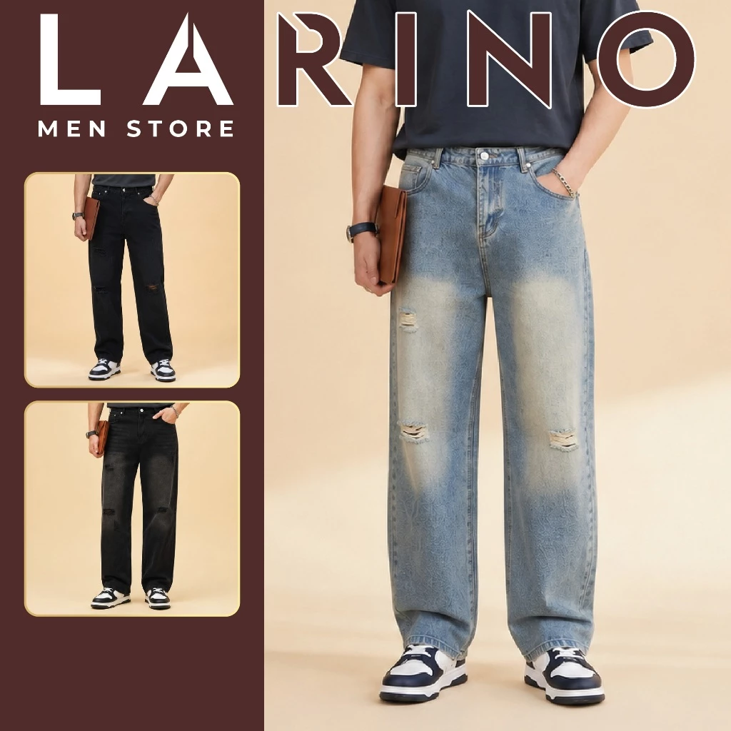 Quần Jean Nam Form Suông Cao Cấp LARINO, Quần Bò Nam Ống Đứng Chất Xịn, Co Dãn Bền Màu