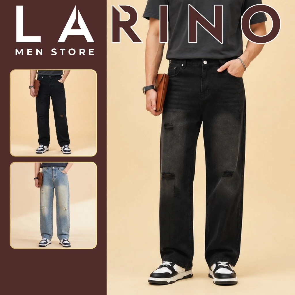 Quần Baggy Jean Nam Phom Suông Rộng LARINO, Quần Bò Nam Chất Vải Bò Cao Cấp Phong Cách Hàn