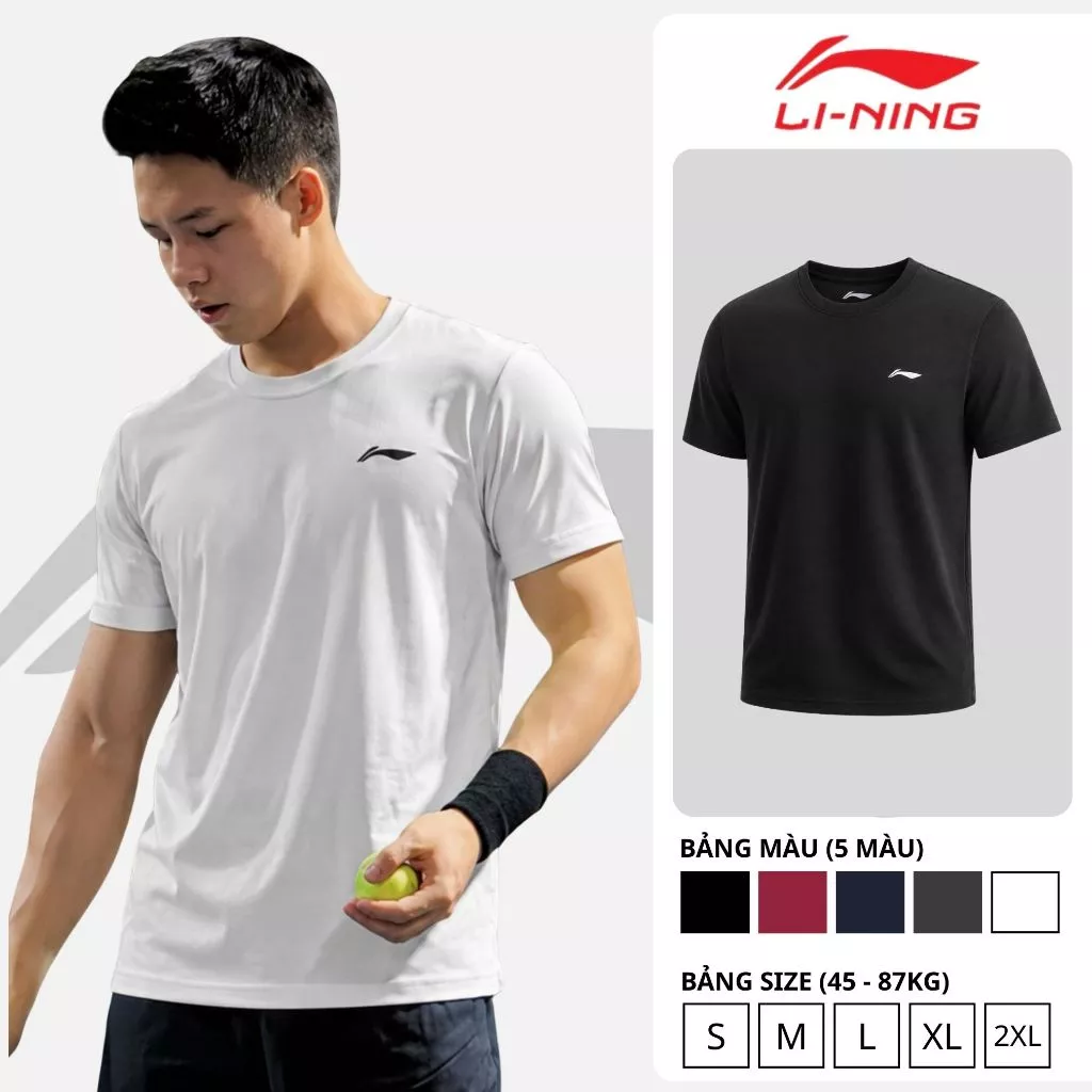 Áo thun nam Li-Ning chất Cotton Hàn mát lạnh, co giãn thoải mái, thấm hút mồ hôi tốt và chống nhăn