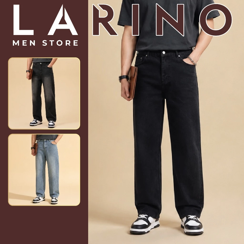 Quần Jean Nam Ống Suông Rộng LARINO, Quần Bò Nam Baggy Chất Jeans Cao Cấp Phong Cách