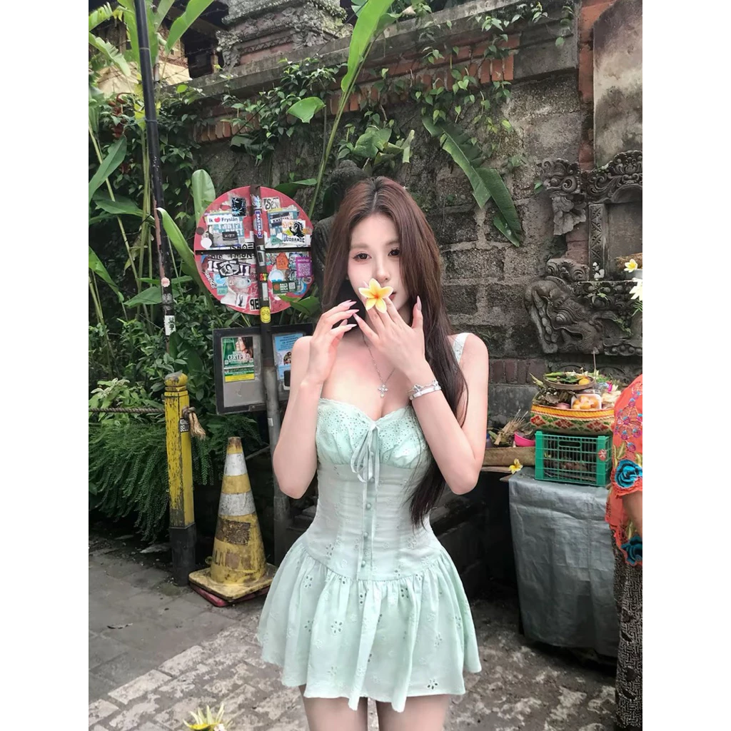 Đầm Hai Dây Đi Tiệc Hoa Xô Thêu, Đầm Thiết Kế Thêu Hoa Phối Cúc Phom Xoè Tôn Eo Khoe Dáng Mặc Đi Biển,Dự Tiệc Đều Sang