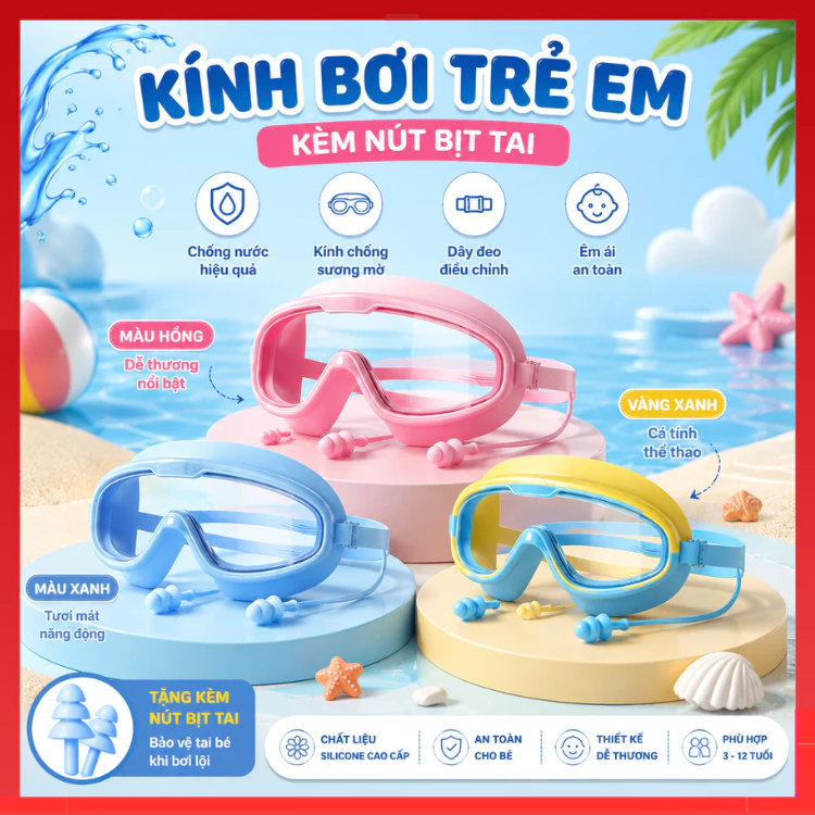 Kính Bơi Trẻ Em Người Lớn Silicon Mềm Chống Tia UV Chống Rò Rỉ Có Thể Điều Chỉnh Kích Cỡ Dành Cho Nam Nữ