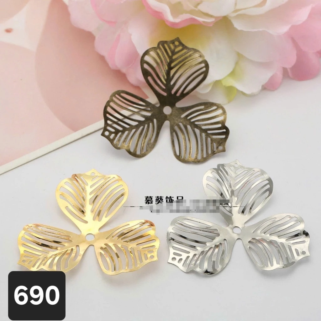 (10 cái)Phiến kim loại hoa 3 cánh nhiều size, nguyên liệu làm trâm cài tóc cổ trang, nguyên liệu diy