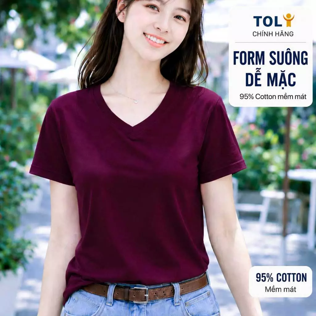 Áo thun nữ cổ Tim TOLI BSA24 – Cotton mềm, form suông gọn dáng, dễ phối mặc mỗi ngày