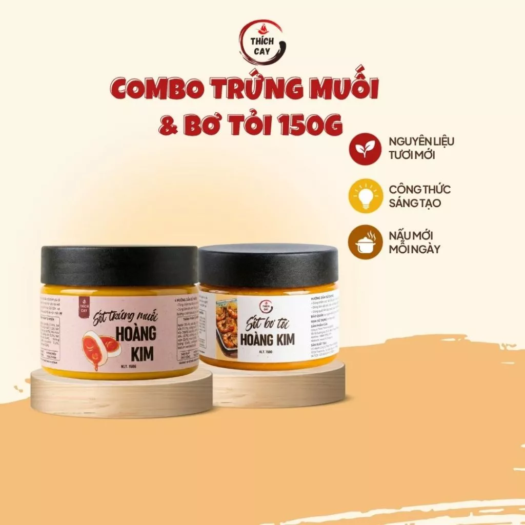 Combo sốt trứng muối & bơ tỏi  Thích Cay 150g chuẩn vị nhà hàng cho món ốc, hải sản, chấm bánh mì