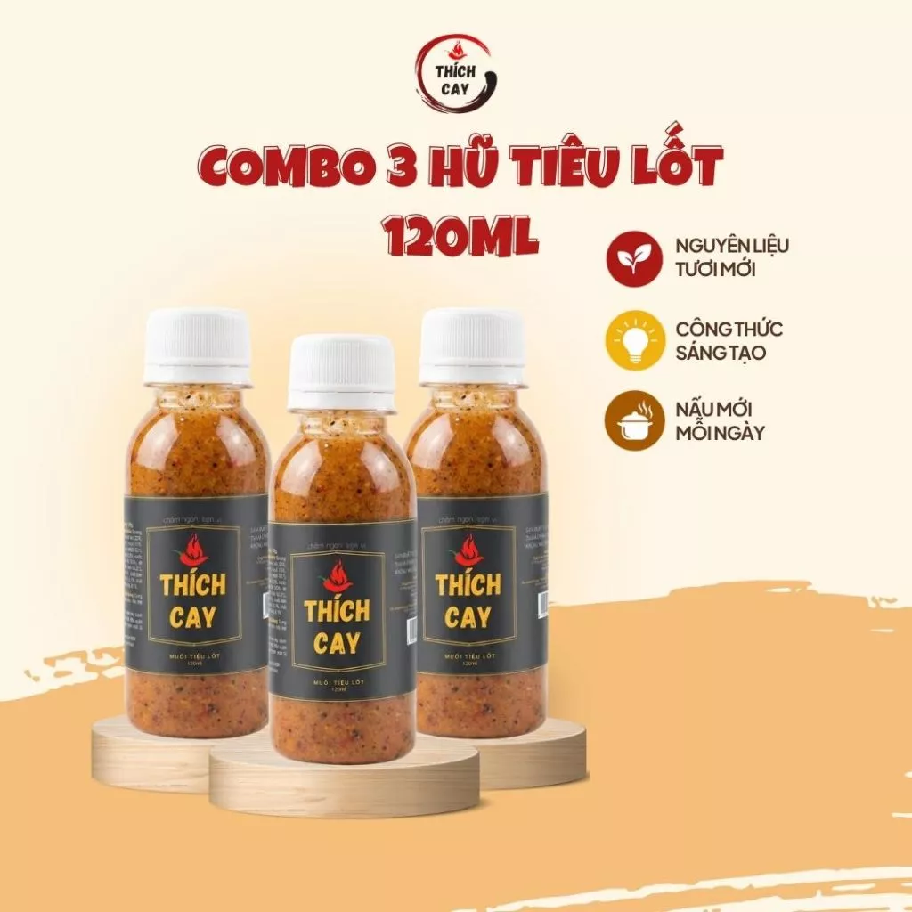 Combo 3 Chai Nước Chấm Muối Tiêu Lốt Thích Cay 120ml Muối Tiêu Lốp Chấm Gà Luộc Hột Vịt Lộn