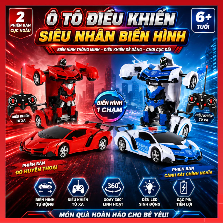 Ô tô điều khiển biến hình xe điều khiển biến hình robot đa dạng chức năng chạy siêu tốc độ thiết kế bắt mắt