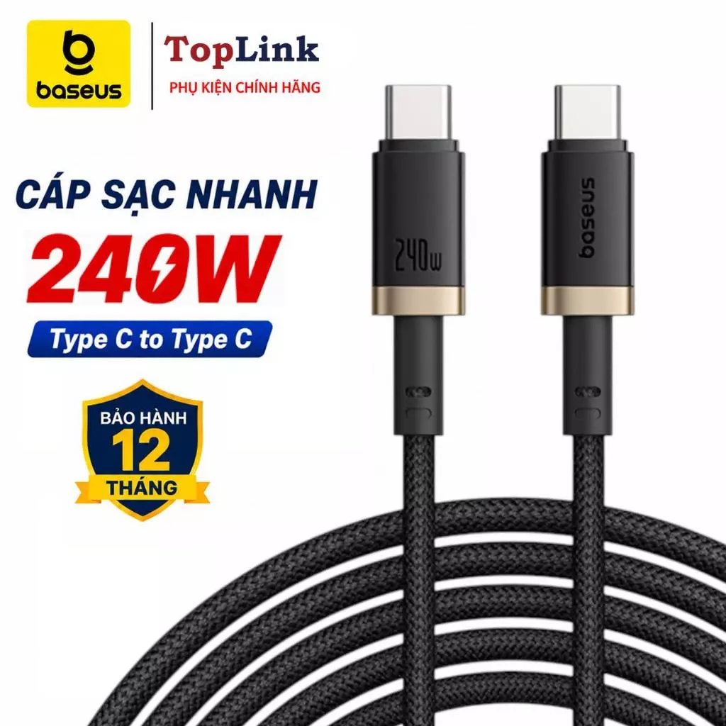 Cáp Sạc Siêu Nhanh C Ra C PD 240w Baseus Dura Bọc Dù Cho IP 15/16/17 Book Pad SamSun HuaWei Xiaomi Dell Lenovo HP