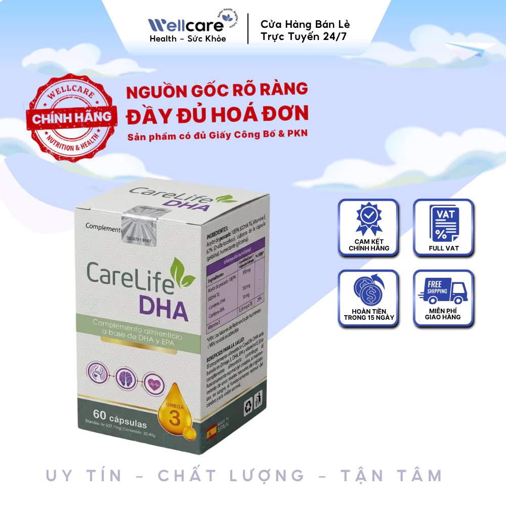 [✨CHÍNH HÃNG] CareLife DHA Omega 3 EPA DHA Vitamin E - Hộp 60 Viên - Hỗ Trợ Trí Nhớ, Thị Lực Và Tim Mạch