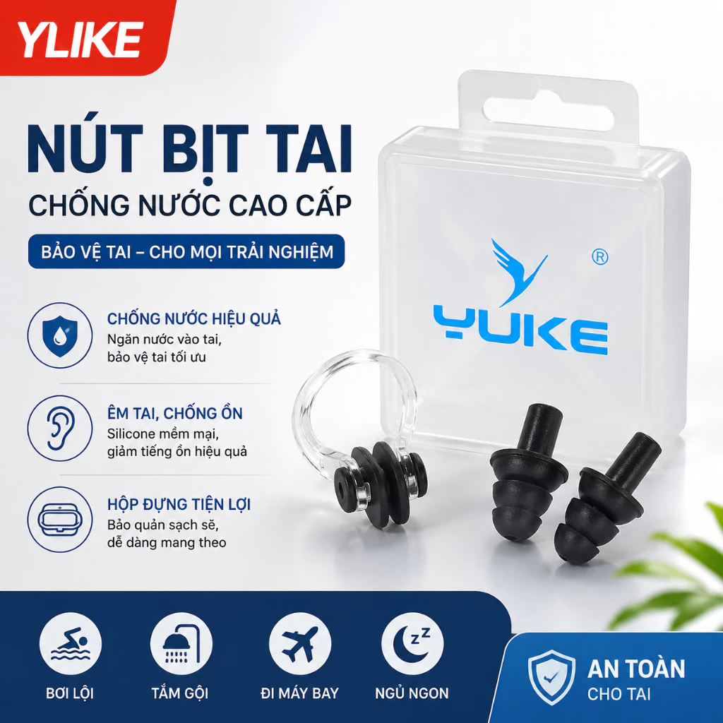 Hộp nút bịt tai chống nước Shiwei Ylike, chuyên dành cho bơi lội, tặng kèm bịt mũi 901