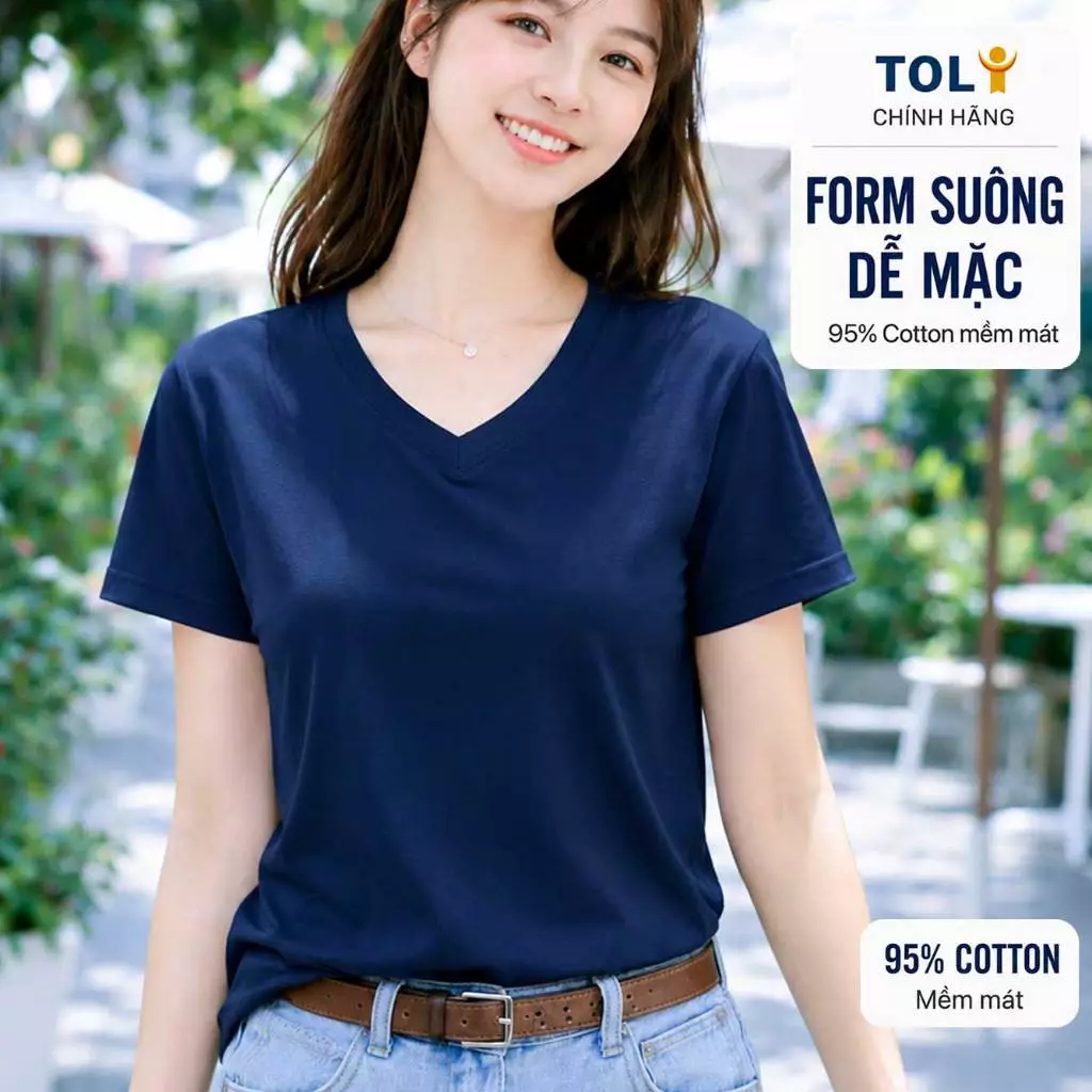 Áo thun nữ cổ Tim TOLI BSA46 – Cotton mềm, form suông gọn dáng, dễ phối mặc mỗi ngày