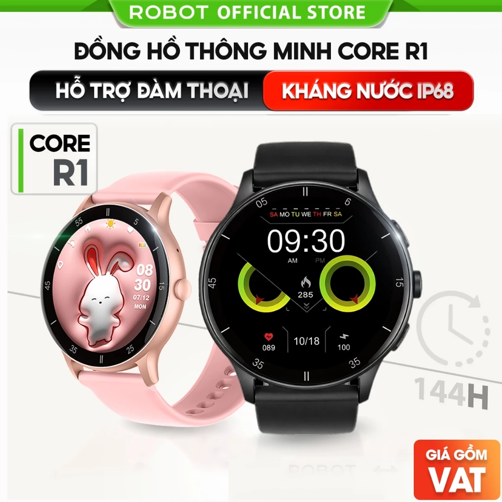 Đồng hồ thông mình ROBOT CORE R1 màn hình TFT 1.28 in chống nước IP68 PIN 144H