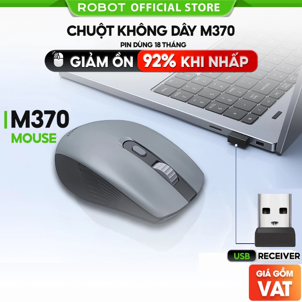 Chuột Quang Không Dây Tĩnh Âm ROBOT M370 Tĩnh Âm Cảm Biến Quang Học Khoảng Cách Tín Hiệu 20m
