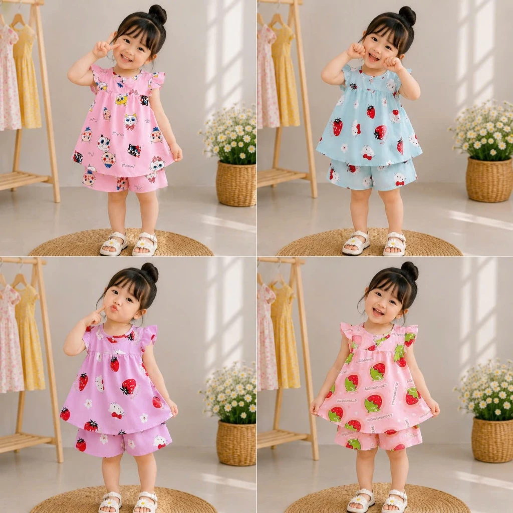 Bộ cộc bé gái, vải lanh(Tole) loại 1 size cho bé 3-20kg...