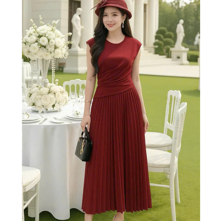 (May kỹ đẹp) ĐẦM Nữ Dữ Tiệc Form Xòe Nhẹ Phối XẾP LI SANG TRỌNG Nữ Tính CÓ BIGSIZE NY NA STORE