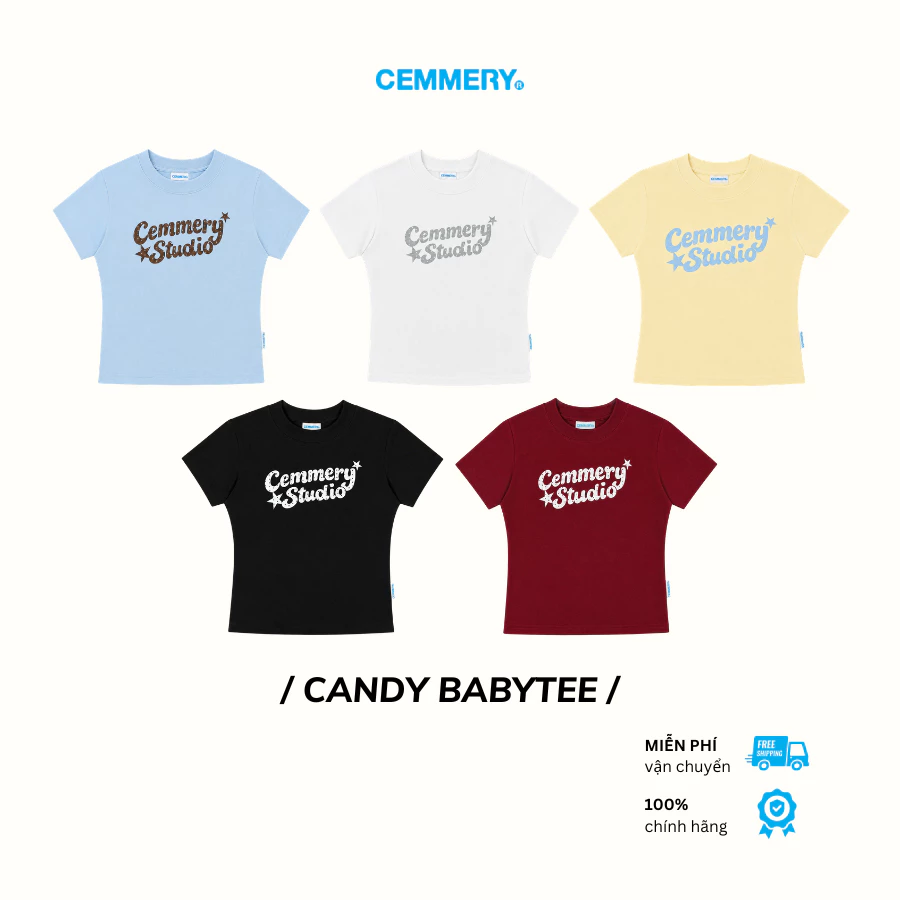 Áo Baby Tee CEMMERY Local Brand Chính Hãng Candy Baby Tee Cotton 2 Chiều Logo In Lụa Chấm Bi 5 Màu