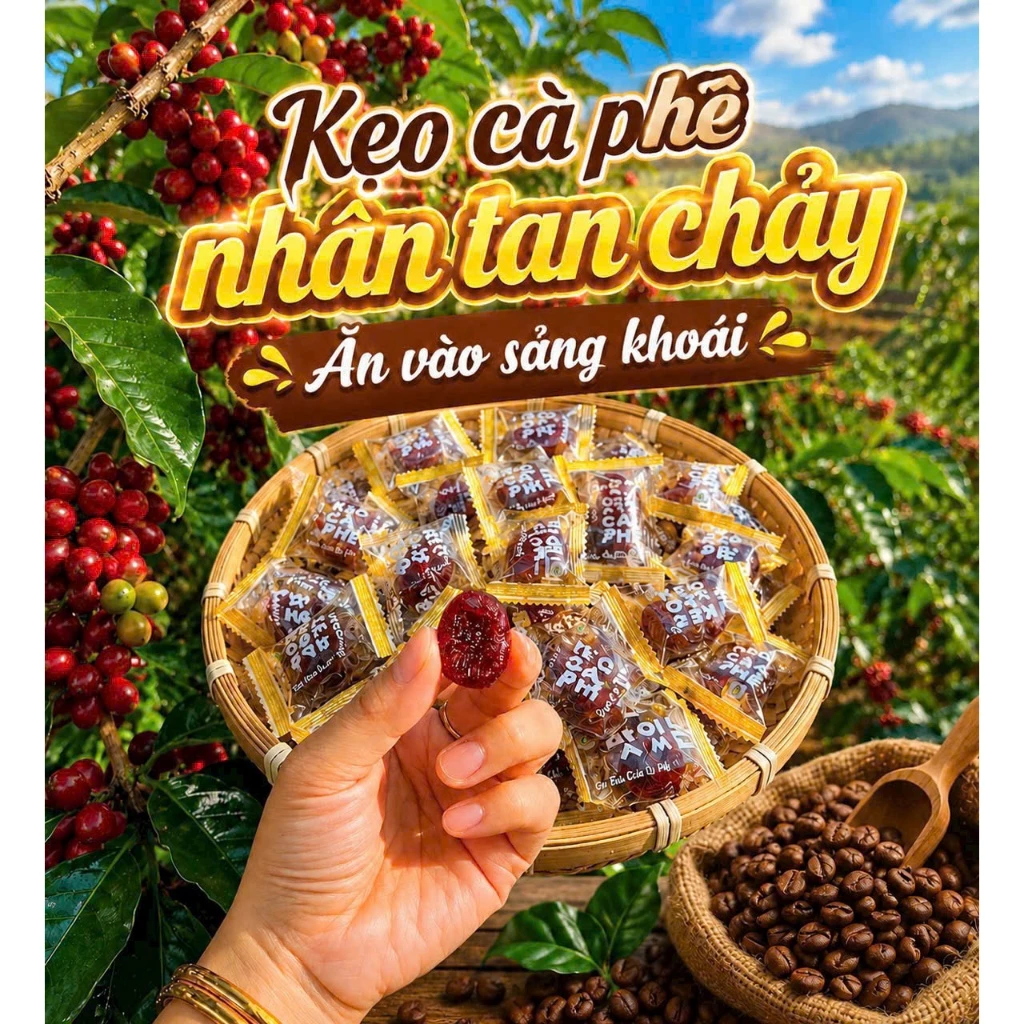 Kẹo Dẻo Trân Châu Nhân Cà Phê Muối Mẫu Mới Thơm Ngon Gói 500g