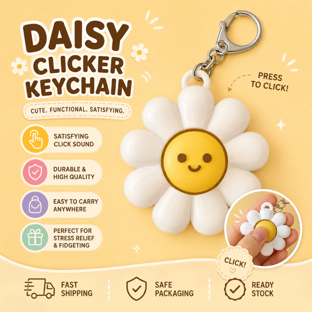 Móc khóa BẤM CLICK HOA CÚC XẢ STRESS - Mô hình in 3D