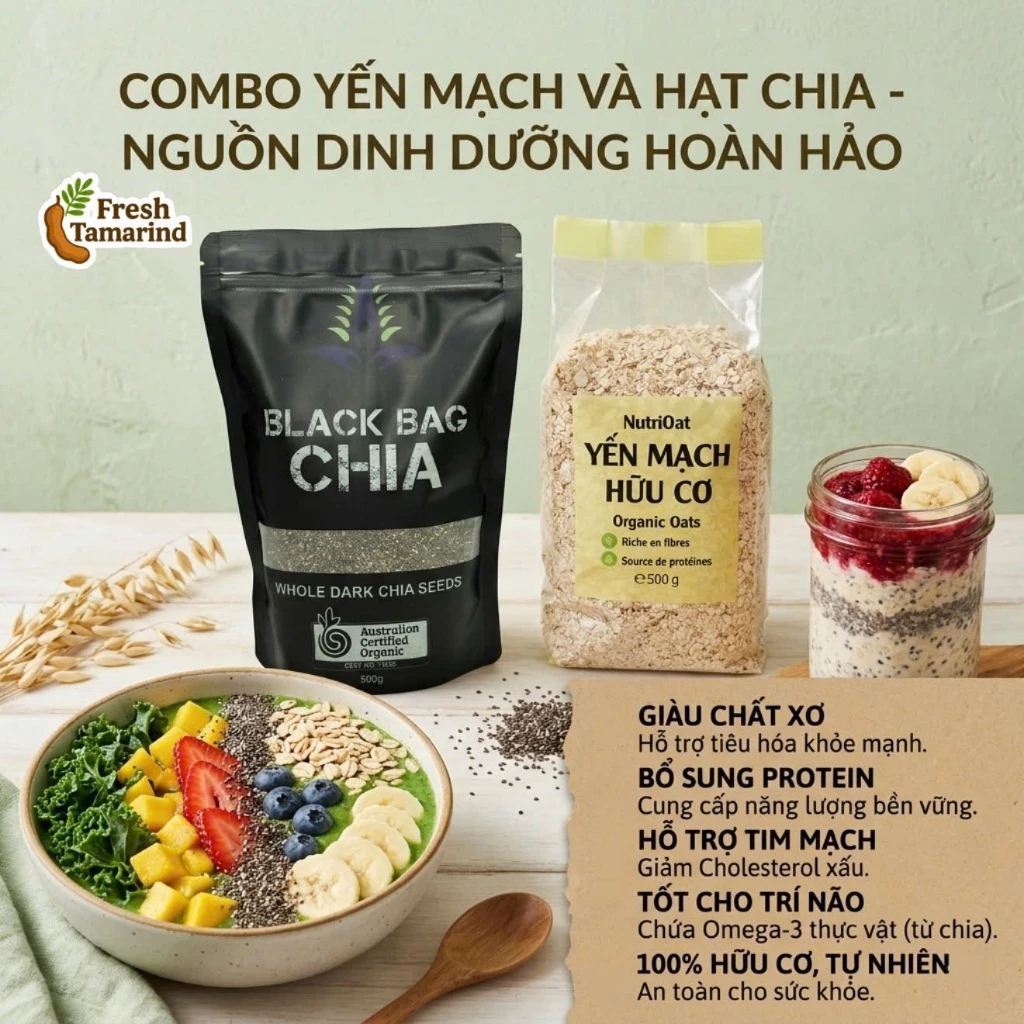 [COMBO] 500g Hạt Chia & 500g Yến Mạch Cán Vỡ - Combo Tiết Kiệm, Ăn Ngon Không Lo Về Giá