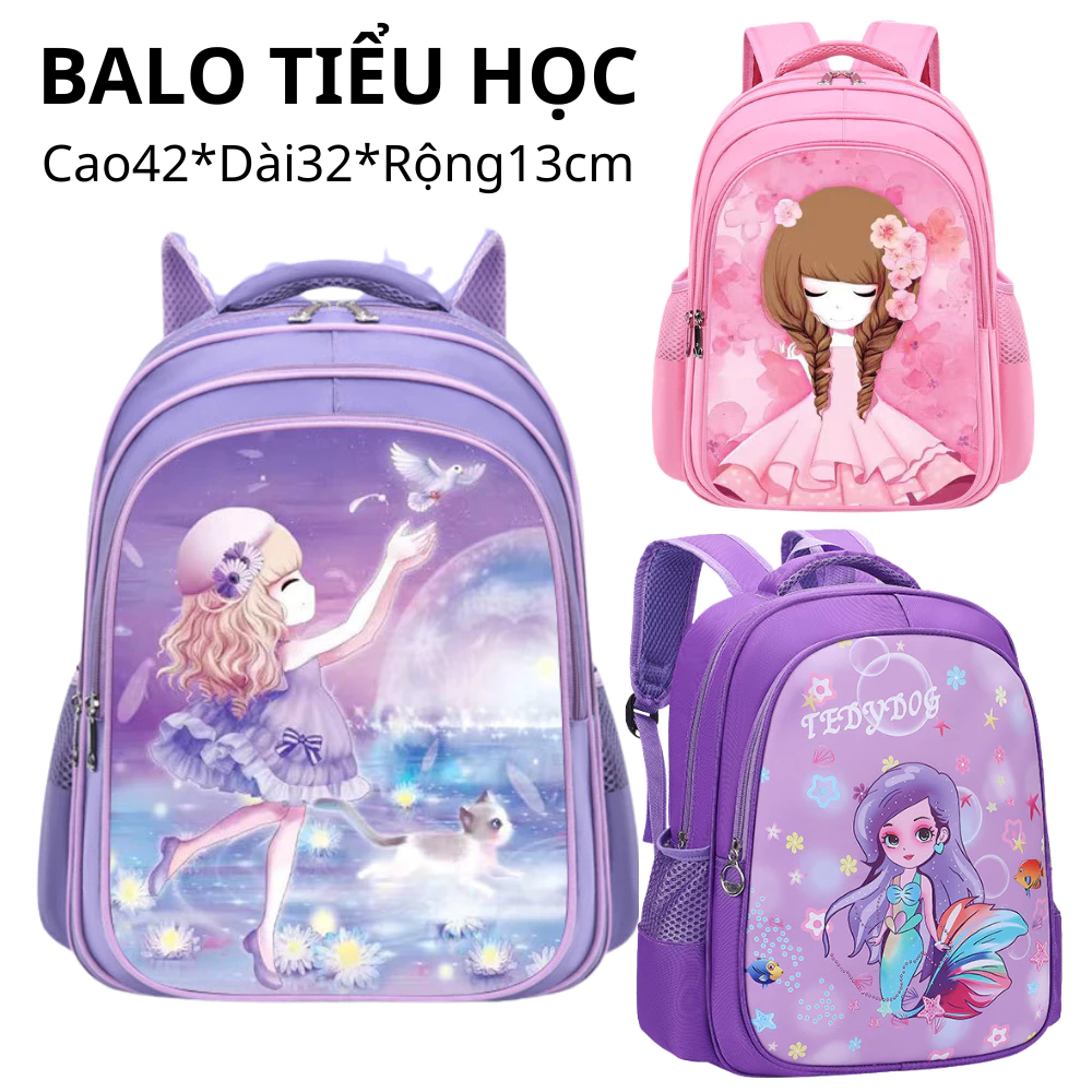 Balo cặp sách cho bé gái trai, chống nước, chống gù, cặp đi học nam nữ cấp 1 có phản quang họa tiết kurumi đáng yêu