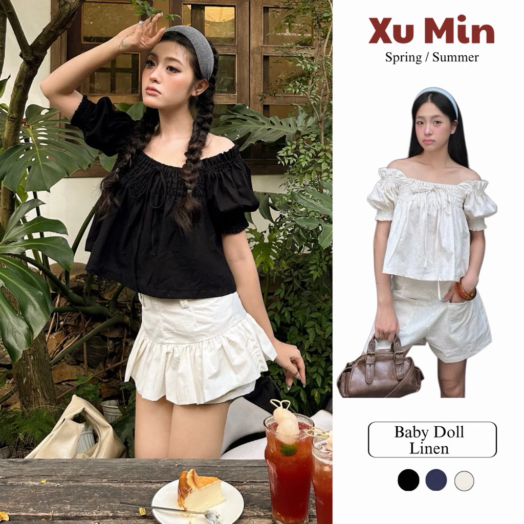 ( Mặc 2 Kiểu ) Áo Baby Doll Xu Min Min Vải Linen Mặc 2 Kiểu