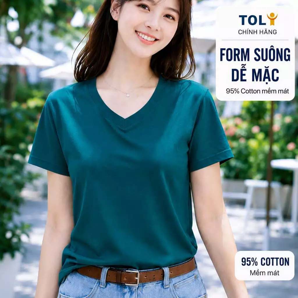 Áo thun nữ cổ Tim TOLI BSA42 – Cotton mềm, form suông gọn dáng, dễ phối mặc mỗi ngày
