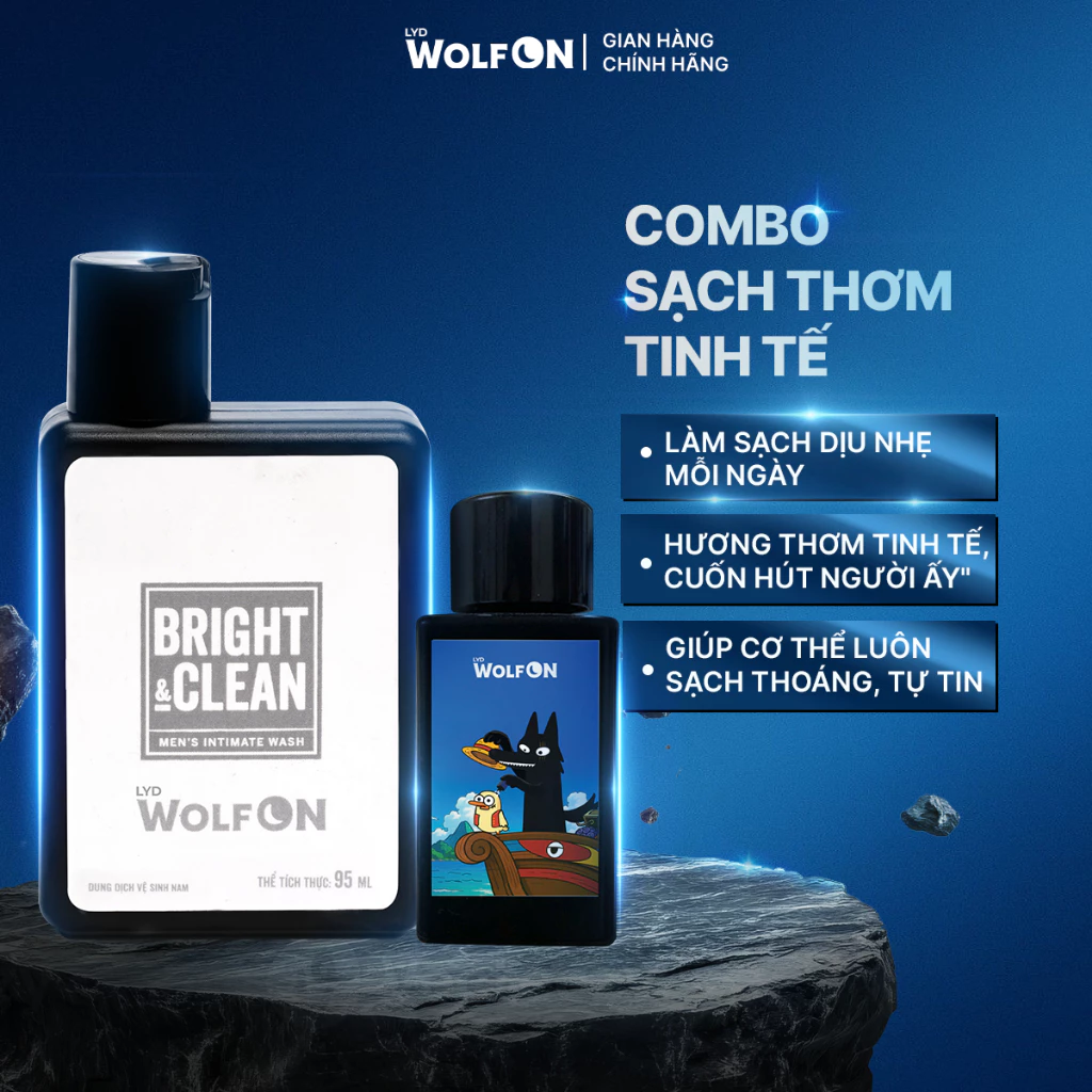 Set Sản Phẩm Chăm Sóc Nam Giới LYD Wolf ON: Dung Dịch Vệ Sinh 95ml-Nước Hoa Thầm Kín Akuma Nomi 10ml