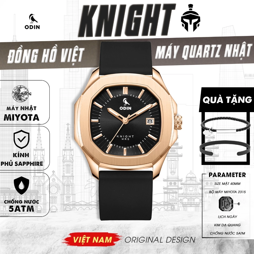 Đồng hồ Nam ODIN Knight V1 Rose Gold-Chính hãng Thiết kế Việt Nam máy Nhật Miyota-Chống nước 5ATM-Tặng kèm quà-Full Box