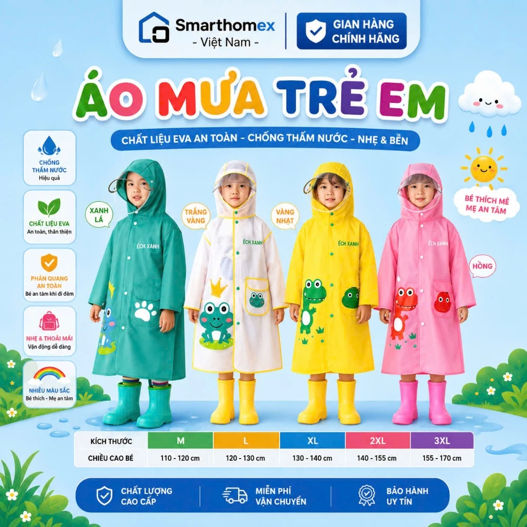 Áo Mưa Trẻ Em Hình Khủng Long Chống Thấm Nước, Áo Mưa Họa Tiết Dễ Thương Cho Các Bé Yêu