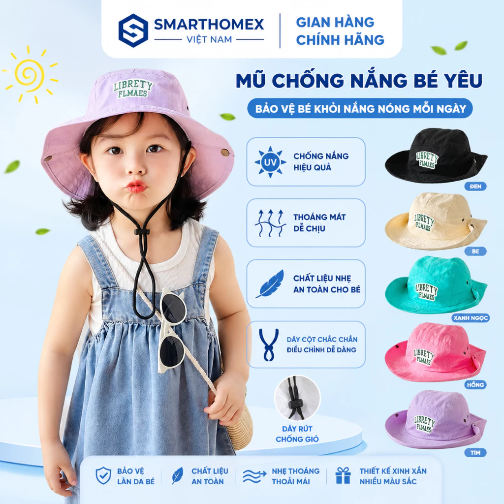 Mũ chống nắng cho bé, chống nắng chống tia cực tím mềm mại nhanh khô Phong cách Hàn Quốc