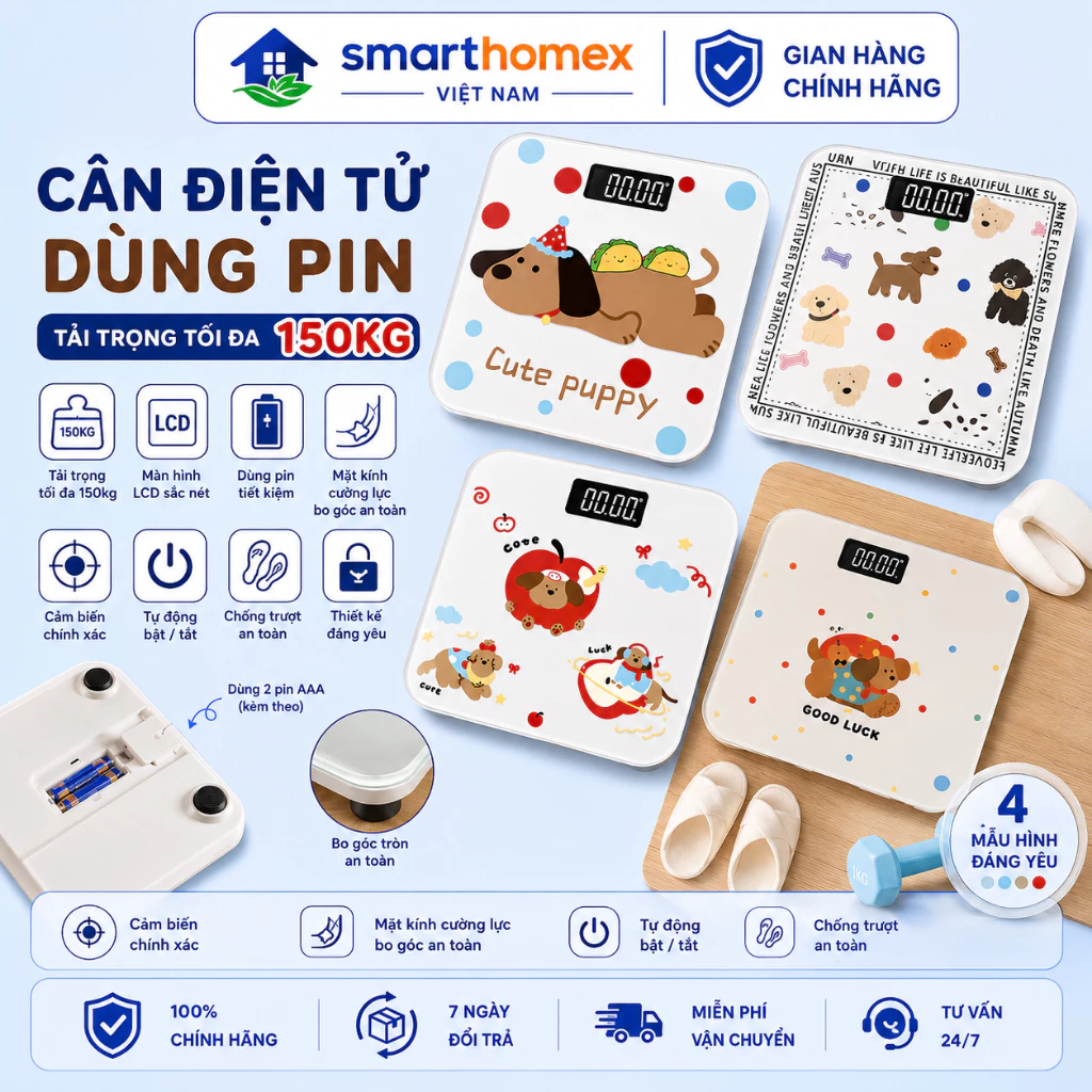 Cân Điện Tử Mini Hoạt Hình Dễ Thương – Dùng PIN – Cân Sức Khỏe Gia Đình – Thiết Kế Cute – Chính Xác Cao