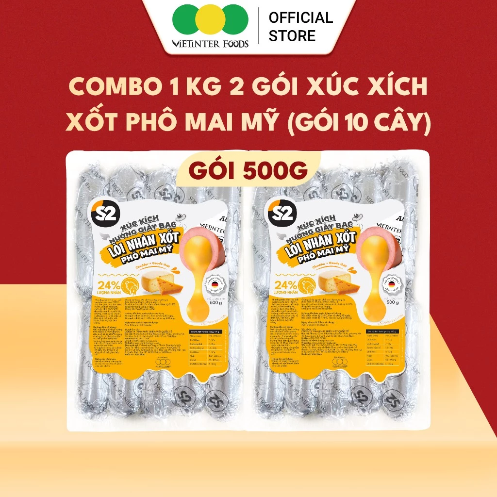 Xúc Xích Giấy Bạc Phô Mai Mỹ S2 Vietinter Foods