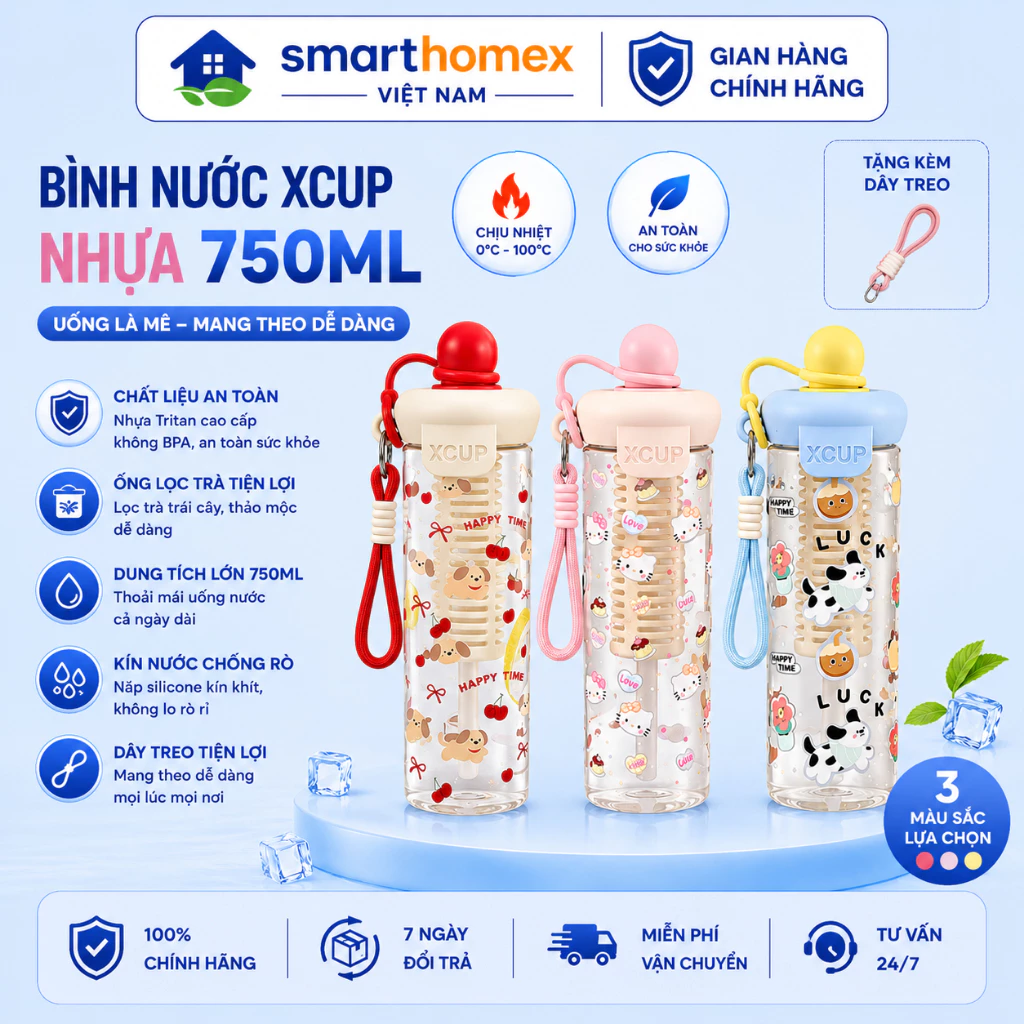 Bình Nước XCUP 600ml Siêu Xinh – Tiện Lợi Mọi Lúc Mọi Nơi Thiết Kế Dễ Thương, Nhiều Hình Cute Hottrend