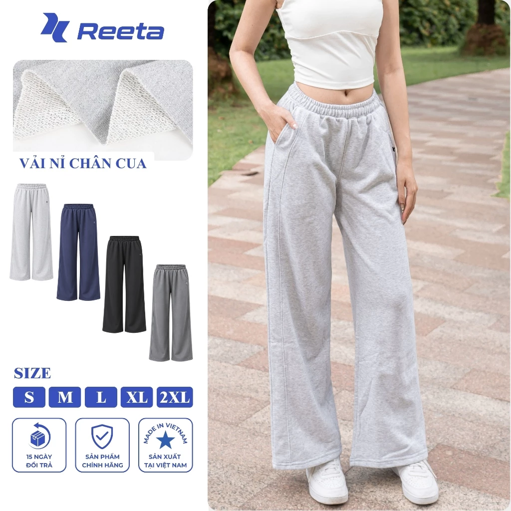 Quần dài nỉ Reeta form suông ống rộng Unisex Basic nam nữ chất nỉ chân cua cao cấp nhiều màu - A258
