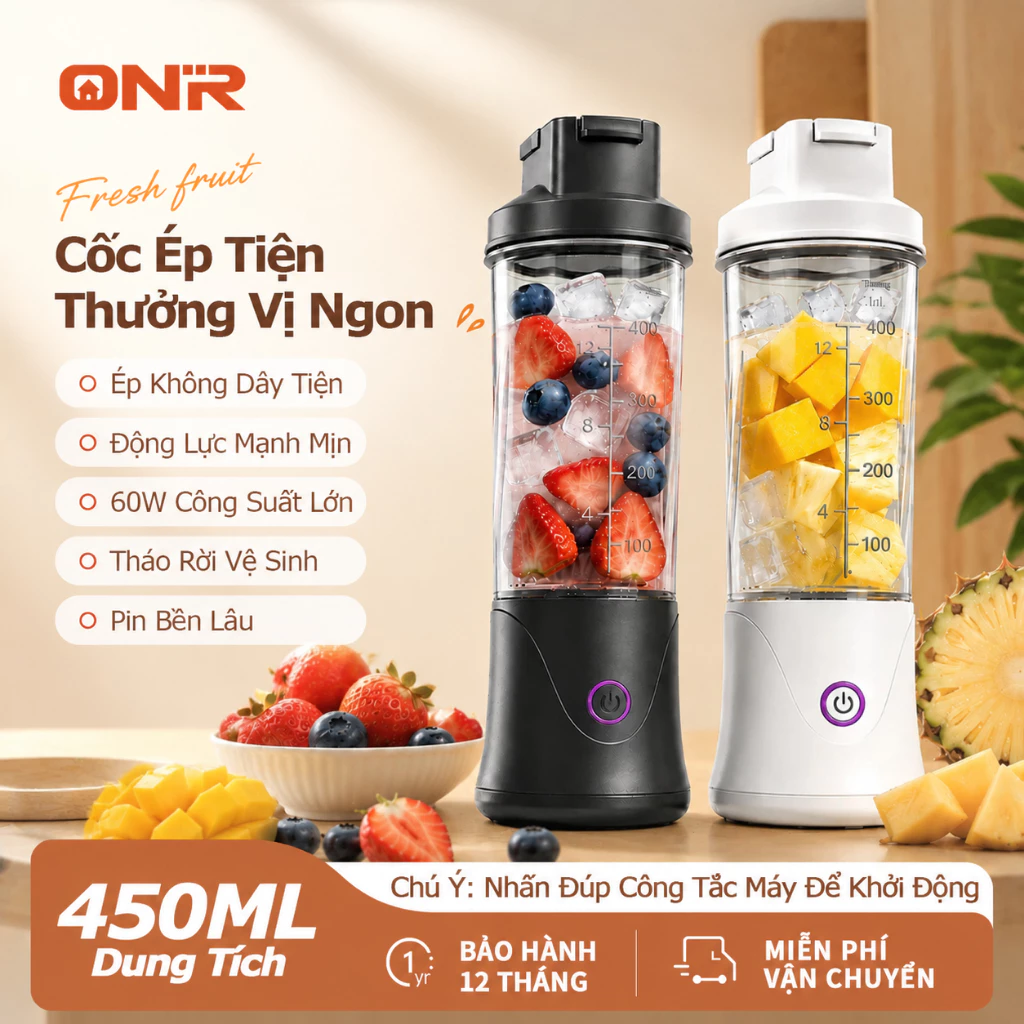[Hỏa Tốc] ONR Máy Xay Sinh Tố Cầm Tay - 60W, Lưỡi Dao 22 lưỡi, Pin 2600mAh, Inox 304