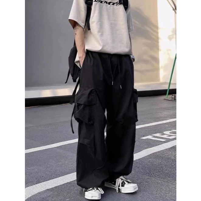 Quần Túi Hộp Nam Nữ Vải Dù Có Dây Rút Unisex, Quần Ống Rộng Phong Cách Hiphop Đường Phố QTH130