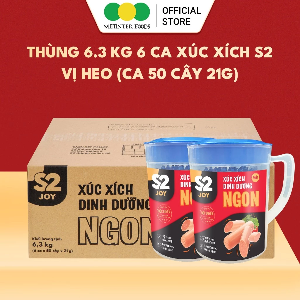 Thùng 6 Ca Xúc Xích Dinh Dưỡng S2 Vietinter Foods (Ca 50 Cây, Cây 21g)