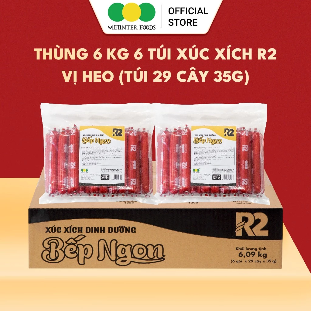Thùng 6 Túi Xúc Xích Dinh Dưỡng R2 Vietinter Foods (Túi 29 Cây, Cây 35g)